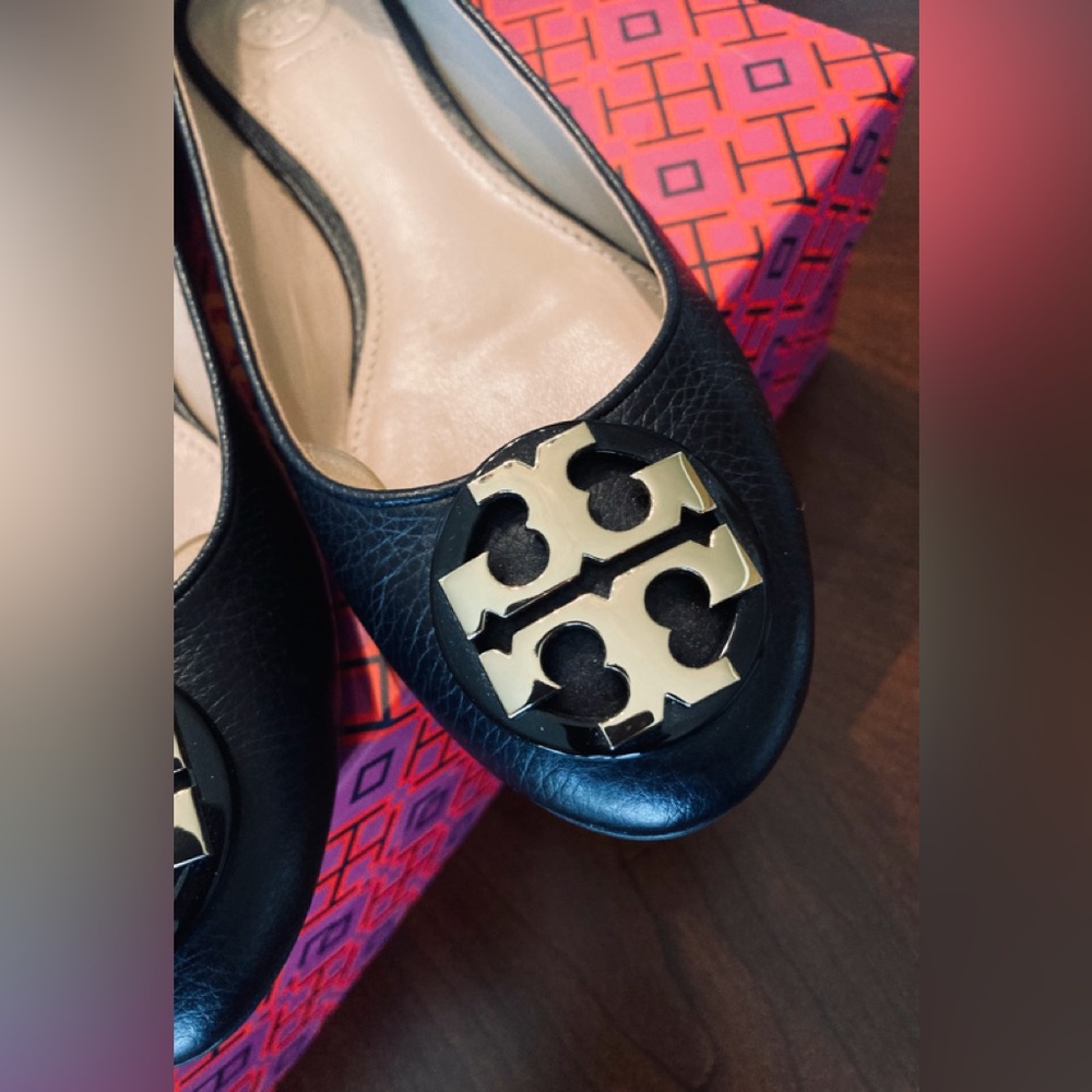 Tori Burch Claire Leather Black Ballet Flats NWOT - Picture 7 of 10